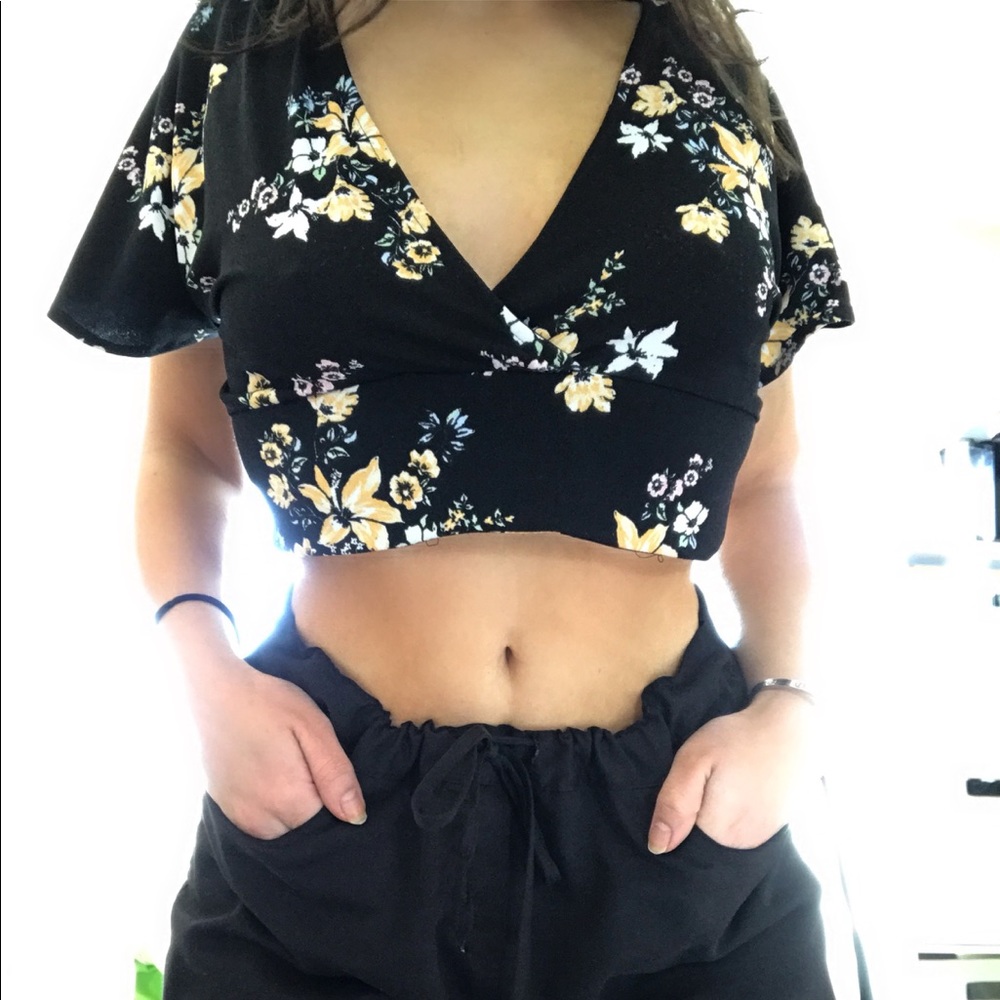 Black crop top open back